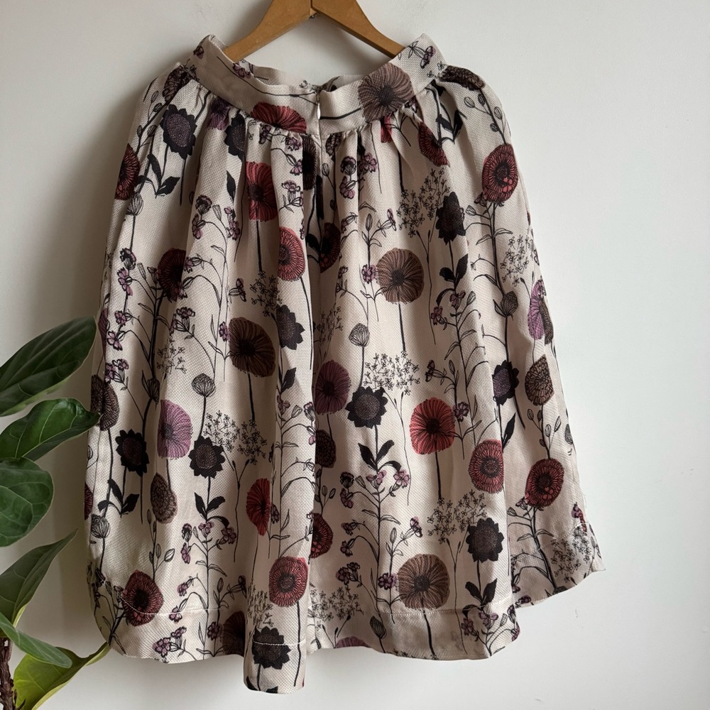 Jill Stuart Silk Floral Skirt Size 6 Cream A Line Pleated Cottagecore - Picture 9 of 12